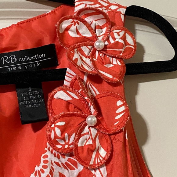 New York RB Collection Coral Orange Floral Dress 6 - Picture 4 of 12